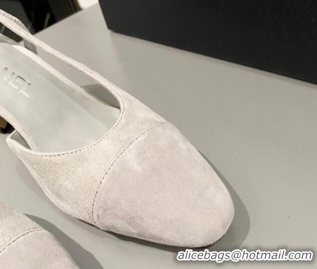 Charming Chanel Suede Slingbacks Pumps 6.5cm G31318 Light Grey 423114