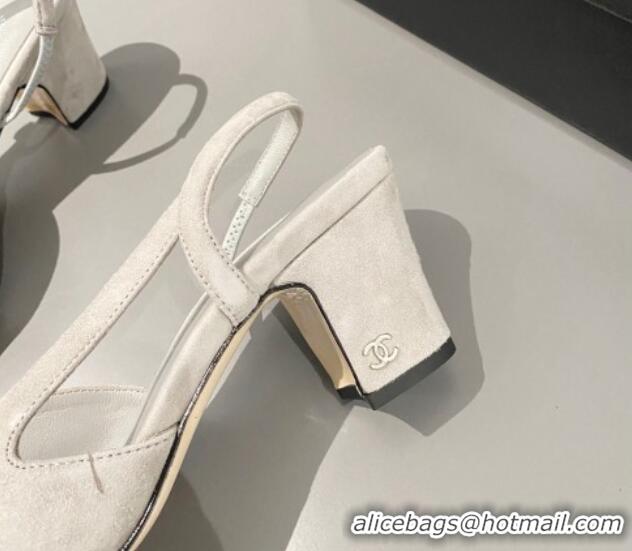 Charming Chanel Suede Slingbacks Pumps 6.5cm G31318 Light Grey 423114