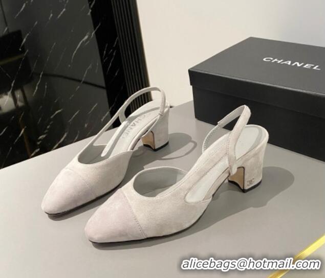 Charming Chanel Suede Slingbacks Pumps 6.5cm G31318 Light Grey 423114