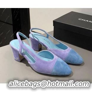 Stylish Chanel Suede Slingbacks Pumps 6.5cm G31318 Purple 423122