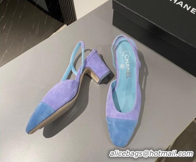 Stylish Chanel Suede Slingbacks Pumps 6.5cm G31318 Purple 423122