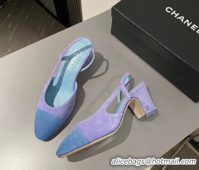 Stylish Chanel Suede Slingbacks Pumps 6.5cm G31318 Purple 423122