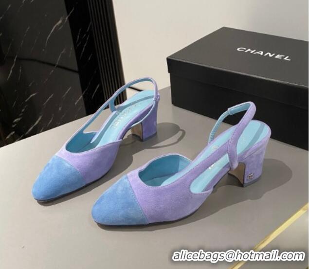 Stylish Chanel Suede Slingbacks Pumps 6.5cm G31318 Purple 423122