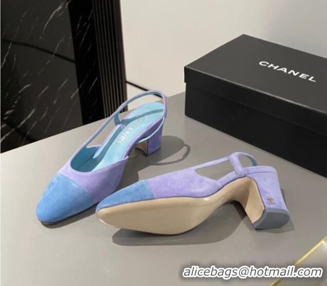 Stylish Chanel Suede Slingbacks Pumps 6.5cm G31318 Purple 423122