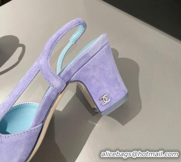 Stylish Chanel Suede Slingbacks Pumps 6.5cm G31318 Purple 423122