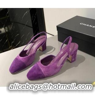 Low Cost Chanel Suede Slingbacks Pumps 6.5cm G31318 Purple 423123