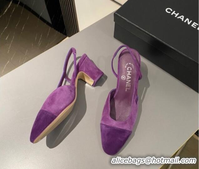 Low Cost Chanel Suede Slingbacks Pumps 6.5cm G31318 Purple 423123