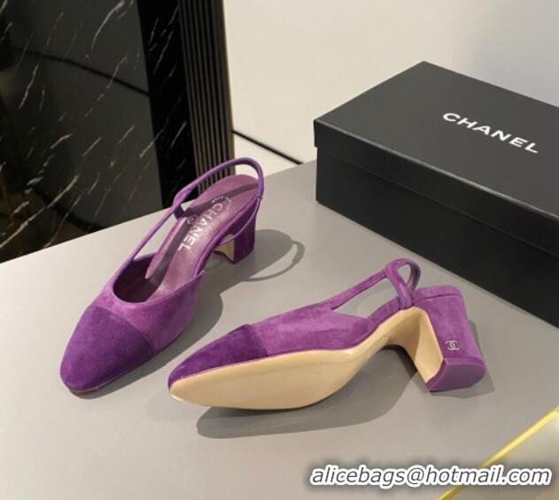 Low Cost Chanel Suede Slingbacks Pumps 6.5cm G31318 Purple 423123