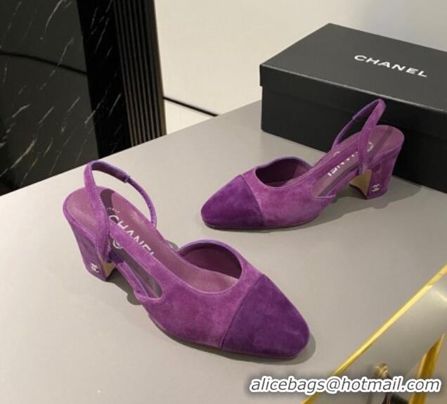 Low Cost Chanel Suede Slingbacks Pumps 6.5cm G31318 Purple 423123