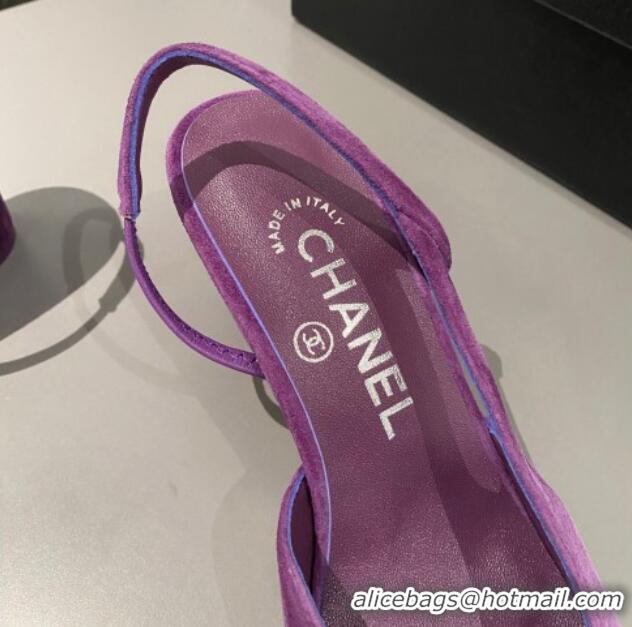 Low Cost Chanel Suede Slingbacks Pumps 6.5cm G31318 Purple 423123