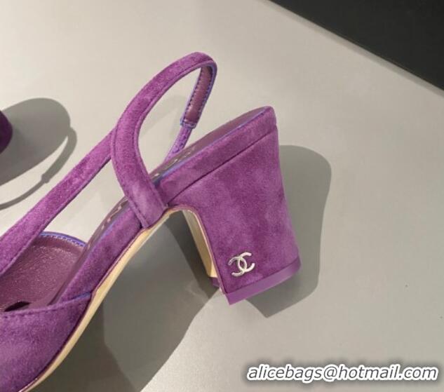 Low Cost Chanel Suede Slingbacks Pumps 6.5cm G31318 Purple 423123