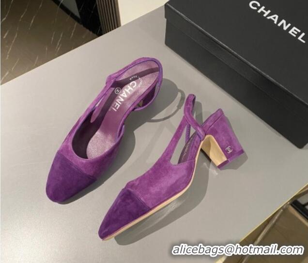 Low Cost Chanel Suede Slingbacks Pumps 6.5cm G31318 Purple 423123