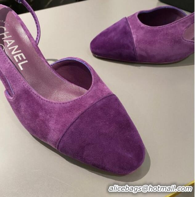 Low Cost Chanel Suede Slingbacks Pumps 6.5cm G31318 Purple 423123