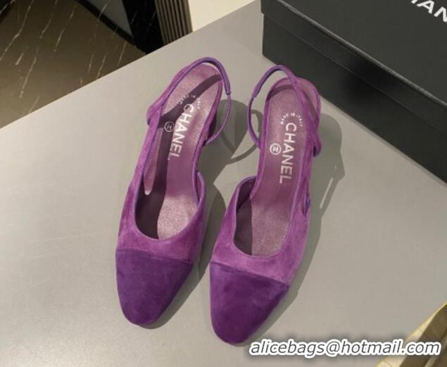 Low Cost Chanel Suede Slingbacks Pumps 6.5cm G31318 Purple 423123