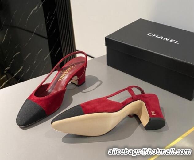 Best Grade Chanel Suede & Grosgrain Slingbacks Pumps 6.5cm G31318 Red 423124