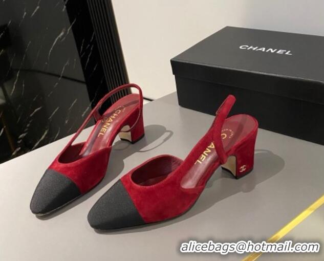 Best Grade Chanel Suede & Grosgrain Slingbacks Pumps 6.5cm G31318 Red 423124