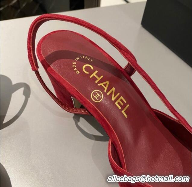 Best Grade Chanel Suede & Grosgrain Slingbacks Pumps 6.5cm G31318 Red 423124