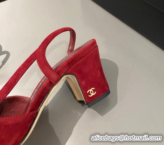 Best Grade Chanel Suede & Grosgrain Slingbacks Pumps 6.5cm G31318 Red 423124