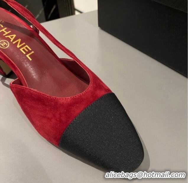 Best Grade Chanel Suede & Grosgrain Slingbacks Pumps 6.5cm G31318 Red 423124