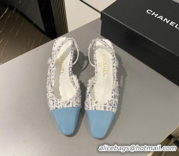 Sumptuous Chanel Tweed & Calfskin Slingbacks Pumps 6.5cm G31318 Blue 423126