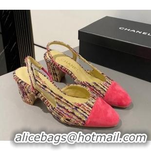 Sophisticated Chanel Tweed & Suede Slingbacks Pumps 6.5cm G31318 Red 423115