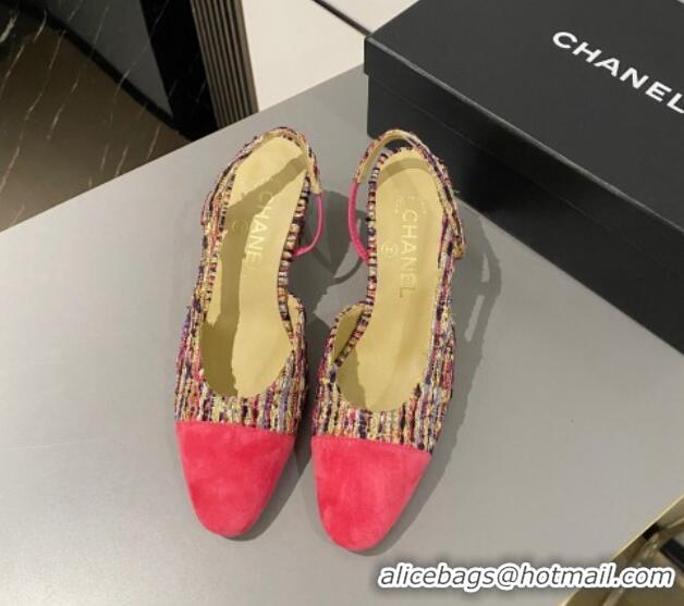 Sophisticated Chanel Tweed & Suede Slingbacks Pumps 6.5cm G31318 Red 423115