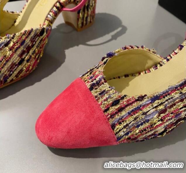 Sophisticated Chanel Tweed & Suede Slingbacks Pumps 6.5cm G31318 Red 423115