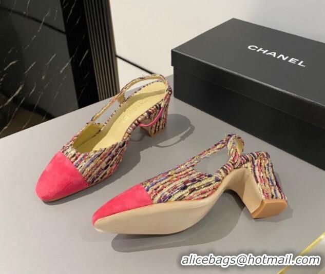 Sophisticated Chanel Tweed & Suede Slingbacks Pumps 6.5cm G31318 Red 423115