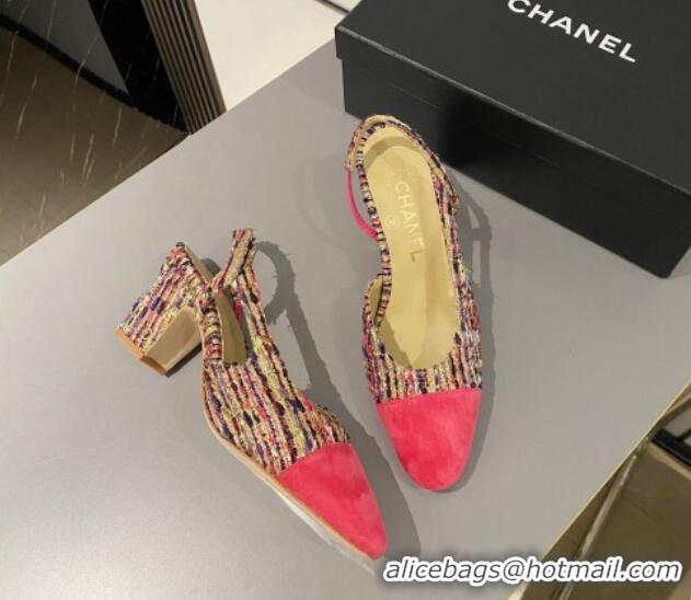 Sophisticated Chanel Tweed & Suede Slingbacks Pumps 6.5cm G31318 Red 423115