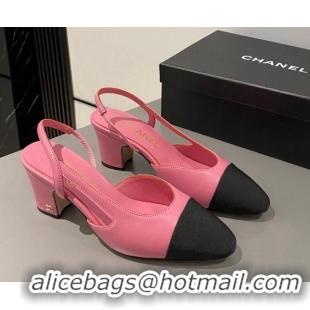 Good Quality Chanel Lambskin & Grosgrain Slingbacks Pumps 6.5cm G31318 Pink 423119