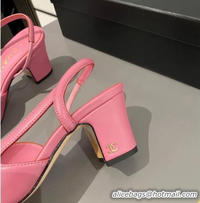 Good Quality Chanel Lambskin & Grosgrain Slingbacks Pumps 6.5cm G31318 Pink 423119