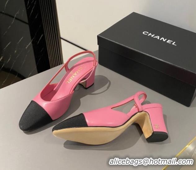 Good Quality Chanel Lambskin & Grosgrain Slingbacks Pumps 6.5cm G31318 Pink 423119