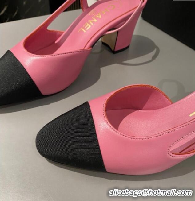 Good Quality Chanel Lambskin & Grosgrain Slingbacks Pumps 6.5cm G31318 Pink 423119