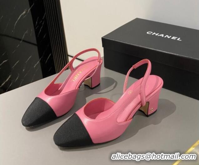 Good Quality Chanel Lambskin & Grosgrain Slingbacks Pumps 6.5cm G31318 Pink 423119