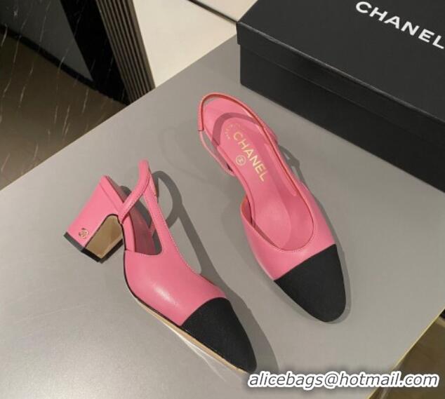 Good Quality Chanel Lambskin & Grosgrain Slingbacks Pumps 6.5cm G31318 Pink 423119