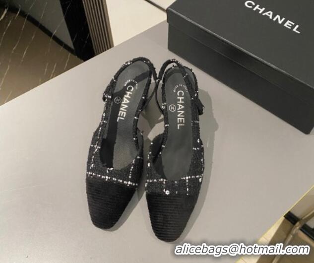 Grade Quality Chanel Tweed & Fabric Slingbacks Pumps 6.5cm G31318 Black 423121