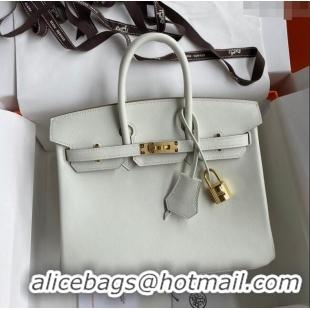 Best Price Hermes Birkin 25cm Bag in Original Swift Leather H025 Glacier White/Gold 2024 (Full Handmade)