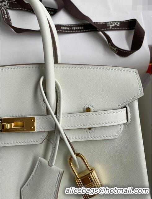 Best Price Hermes Birkin 25cm Bag in Original Swift Leather H025 Glacier White/Gold 2024 (Full Handmade)