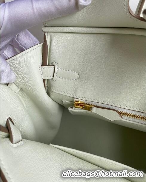 Best Price Hermes Birkin 25cm Bag in Original Swift Leather H025 Glacier White/Gold 2024 (Full Handmade)