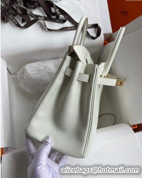 Best Price Hermes Birkin 25cm Bag in Original Swift Leather H025 Glacier White/Gold 2024 (Full Handmade)