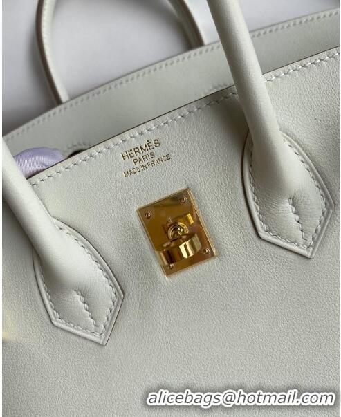 Best Price Hermes Birkin 25cm Bag in Original Swift Leather H025 Glacier White/Gold 2024 (Full Handmade)