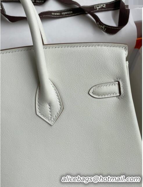 Best Price Hermes Birkin 25cm Bag in Original Swift Leather H025 Glacier White/Gold 2024 (Full Handmade)