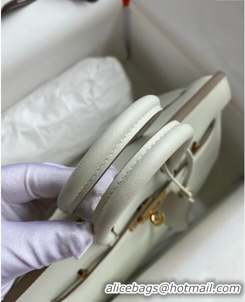 Best Price Hermes Birkin 25cm Bag in Original Swift Leather H025 Glacier White/Gold 2024 (Full Handmade)