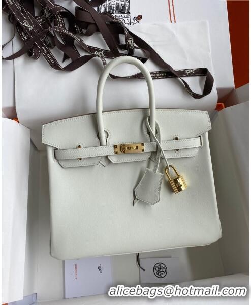 Best Price Hermes Birkin 25cm Bag in Original Swift Leather H025 Glacier White/Gold 2024 (Full Handmade)