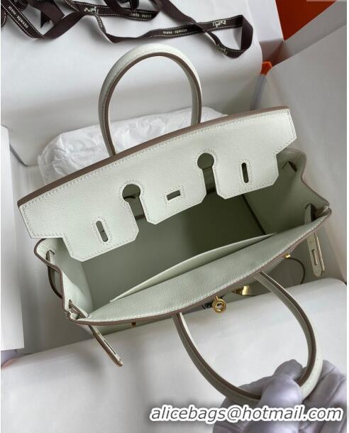 Best Price Hermes Birkin 25cm Bag in Original Swift Leather H025 Glacier White/Gold 2024 (Full Handmade)