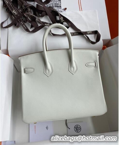 Best Price Hermes Birkin 25cm Bag in Original Swift Leather H025 Glacier White/Gold 2024 (Full Handmade)