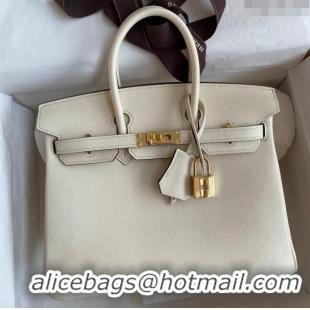 Top Grade Hermes Birkin 25cm Bag in Original Swift Leather H025 Cream White/Gold (Full Handmade)