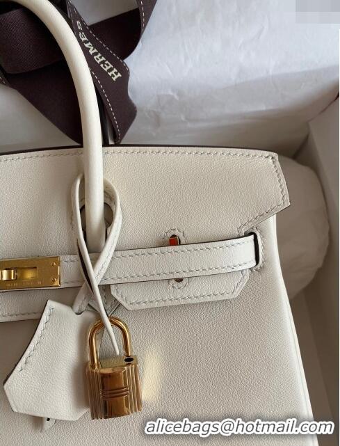 Top Grade Hermes Birkin 25cm Bag in Original Swift Leather H025 Cream White/Gold (Full Handmade)