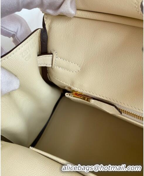 Top Grade Hermes Birkin 25cm Bag in Original Swift Leather H025 Cream White/Gold (Full Handmade)