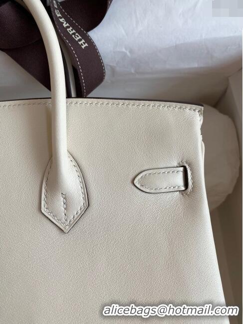 Top Grade Hermes Birkin 25cm Bag in Original Swift Leather H025 Cream White/Gold (Full Handmade)